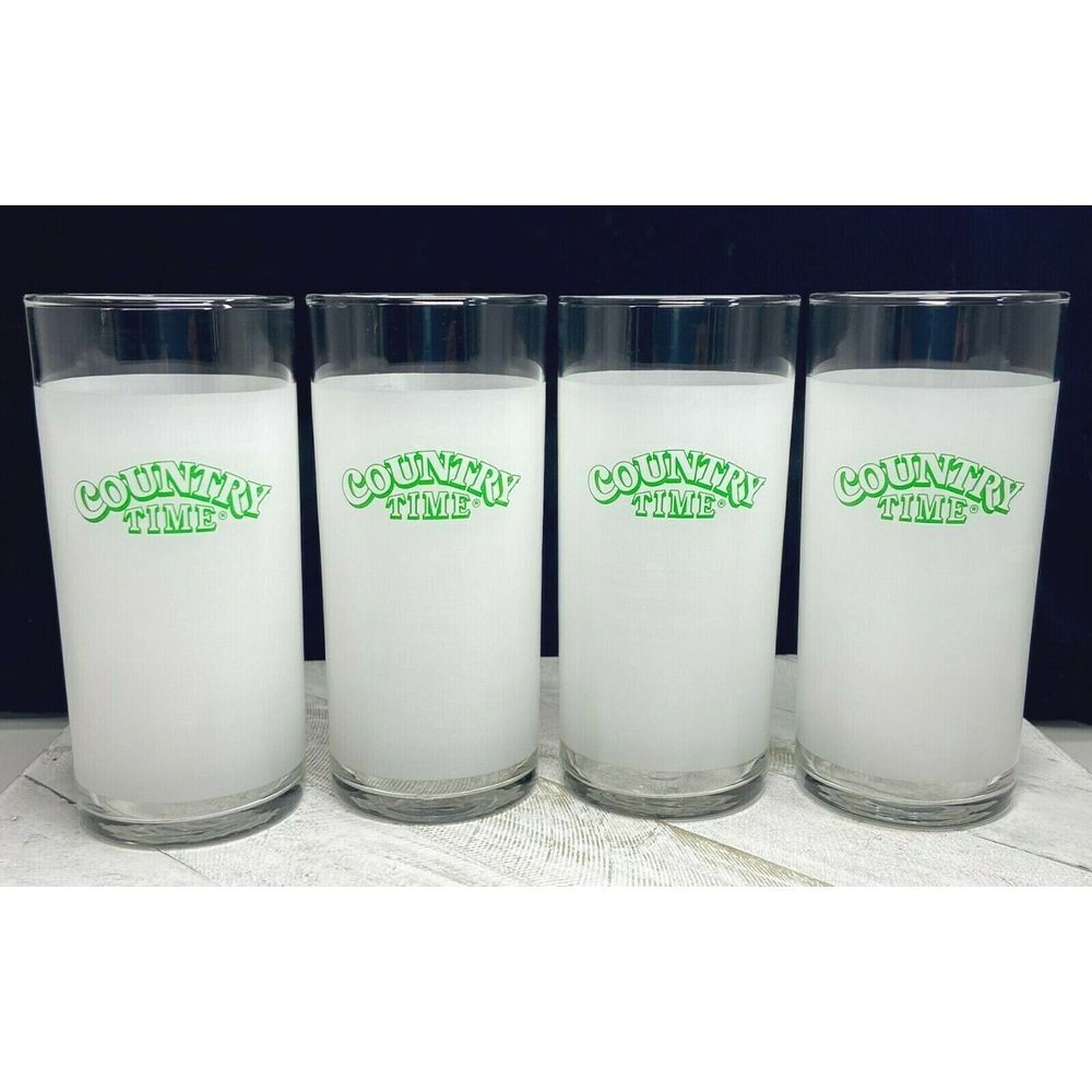 Country Time Lemonade Frosted Glass 10 oz. Tumblers Drinking Glasses Set of 4